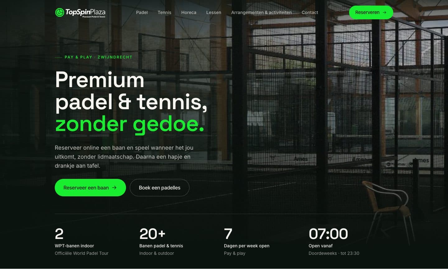 Website van TopSpin Plaza